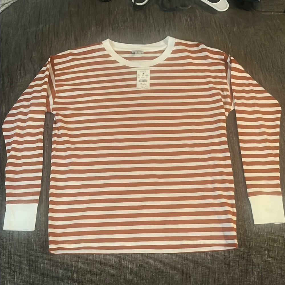 J. Crew brown and White Striped Long Sleeve Tee - Picture 3 of 5